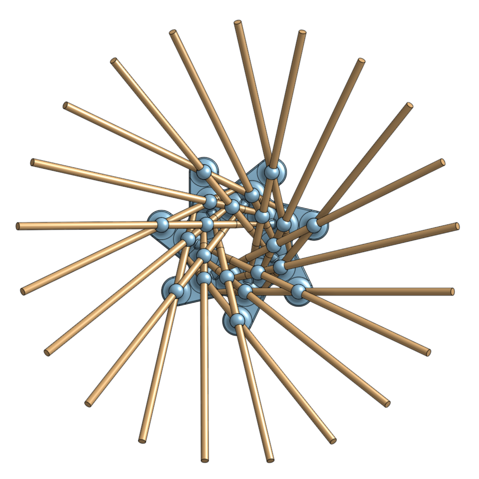 Top-down view of the connector body with all 22 chopsticks radiating outward