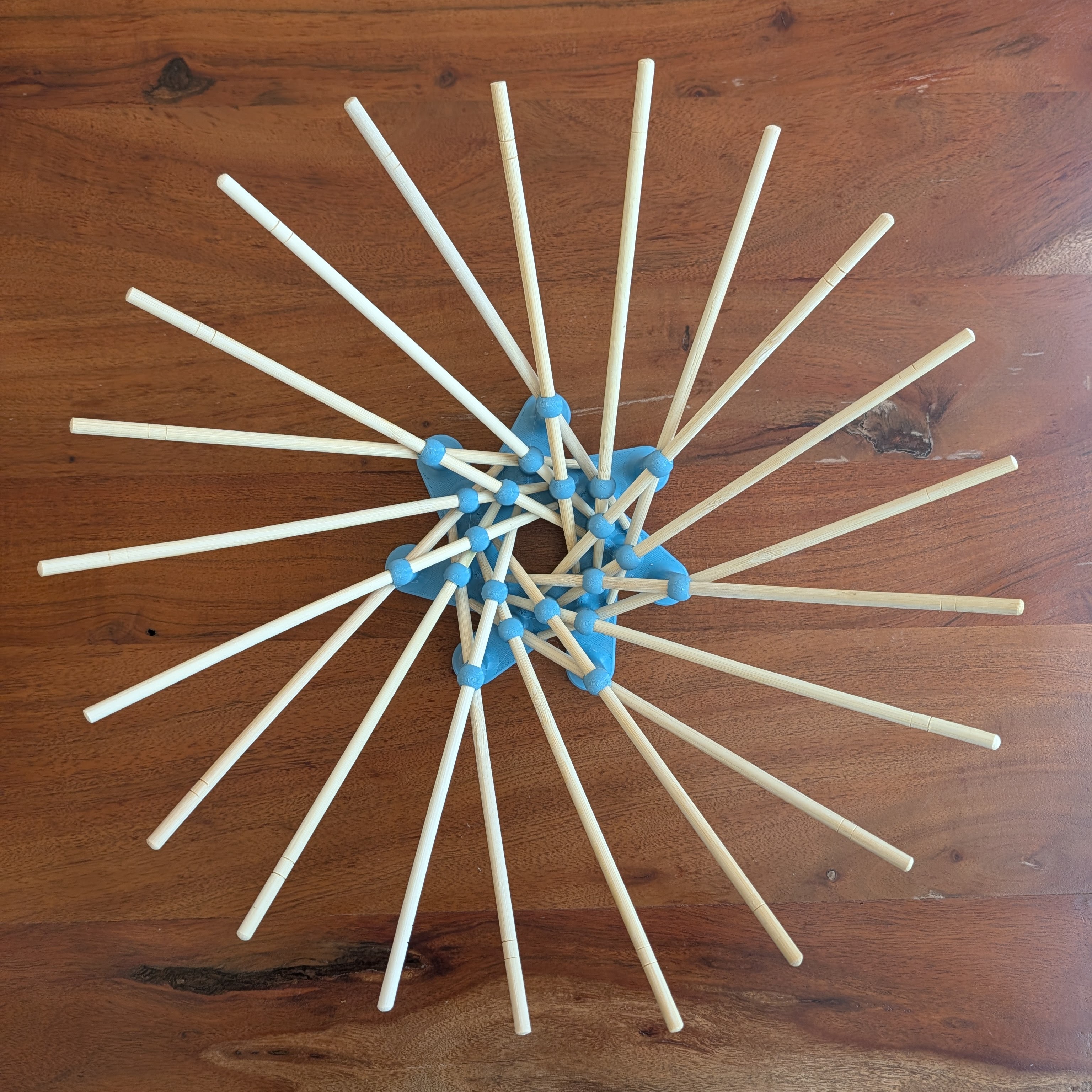 Top-down view of the printed connector with all 22 chopsticks inserted