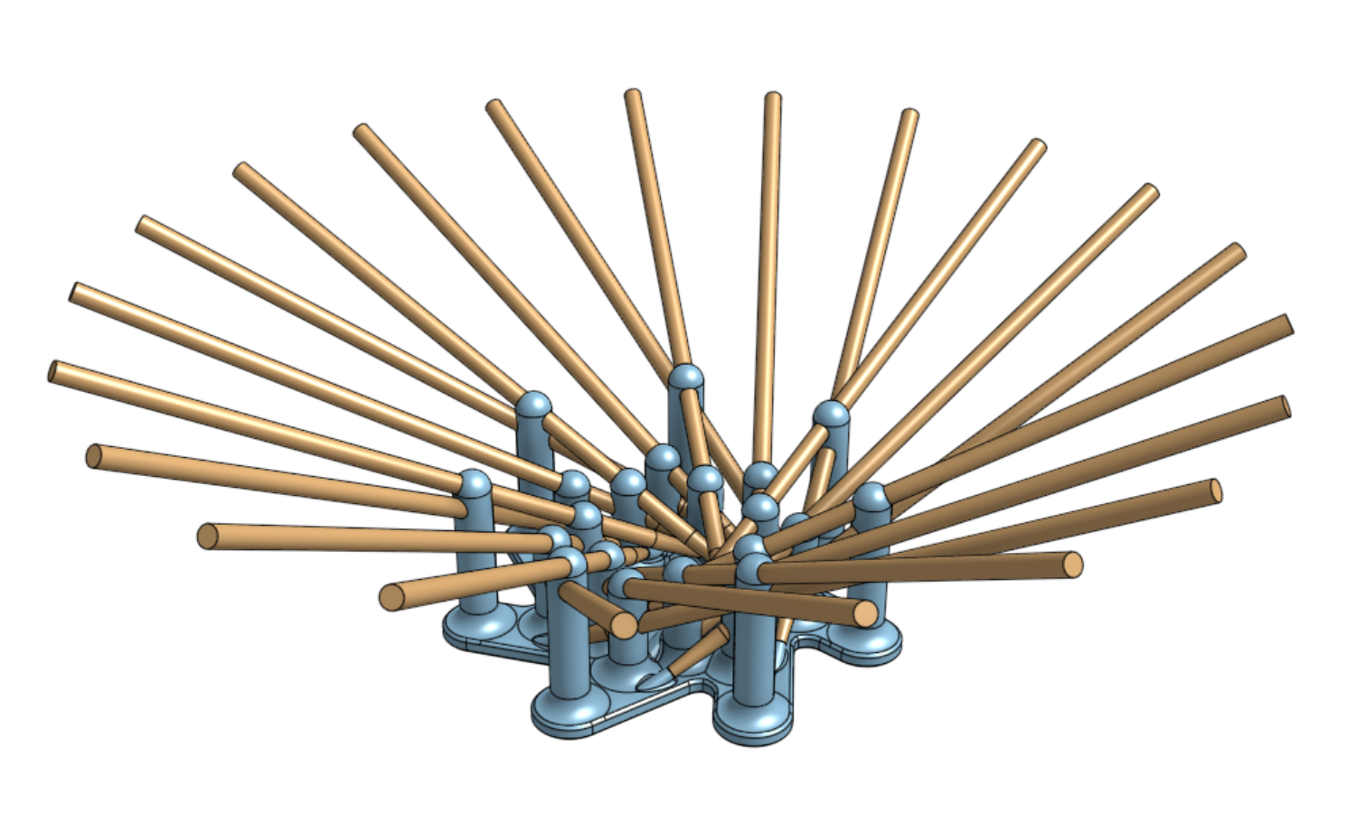 Angled view of the connector body showing the chopsticks fanning outward and upward
