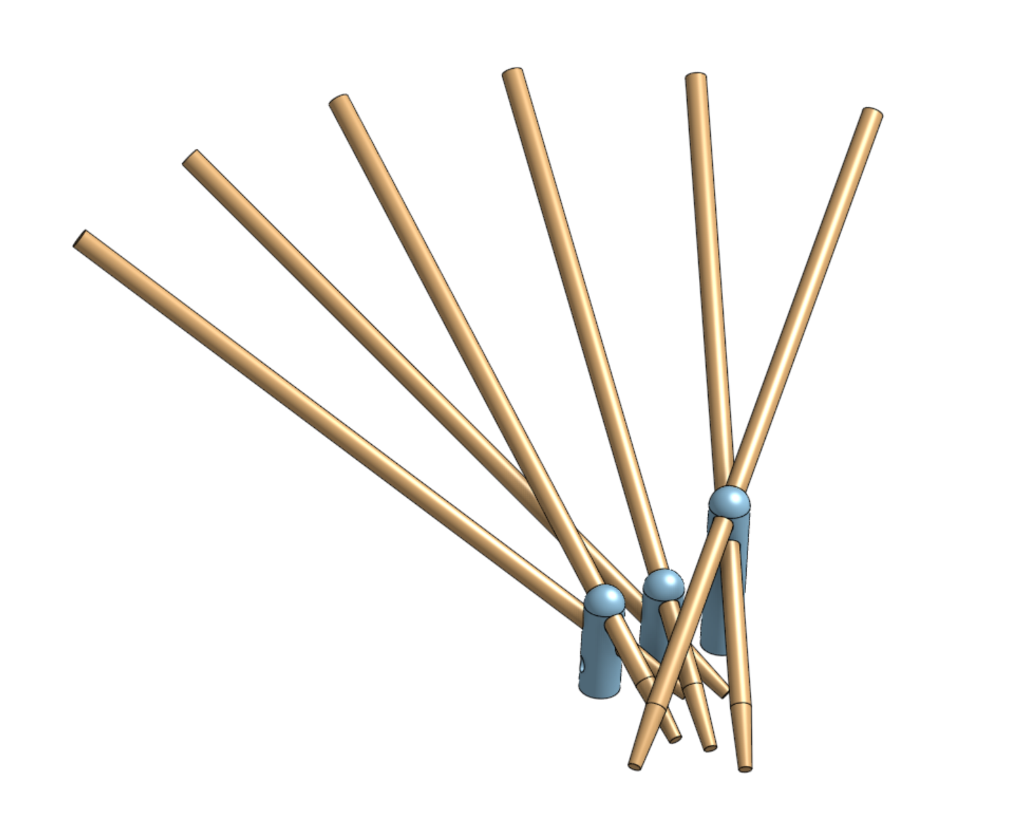 Close-up of a single connector joint holding a subset of chopsticks