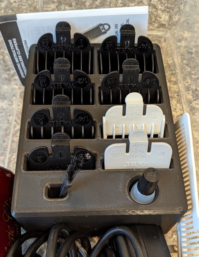 3D printed organizer for beard trimmer attachments