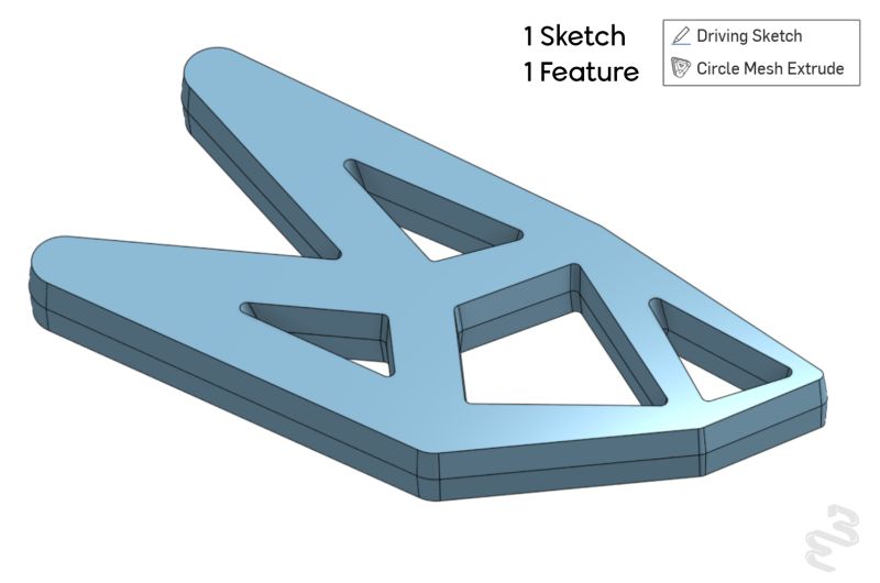 Tapered skeletal structure generated from a line network with width-setting circles at the endpoints